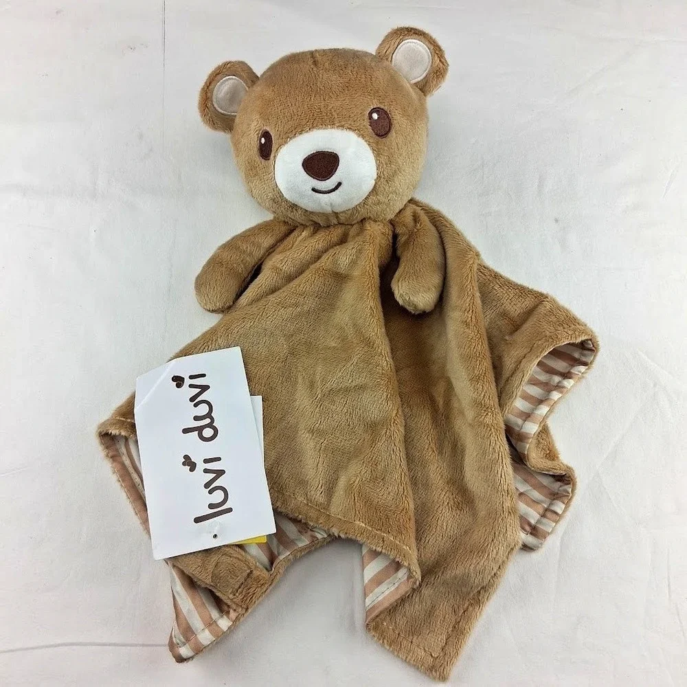 Luvi Duvi Baby Bear Security Blanket Stripe Satin Brown White Reversible NWT 17